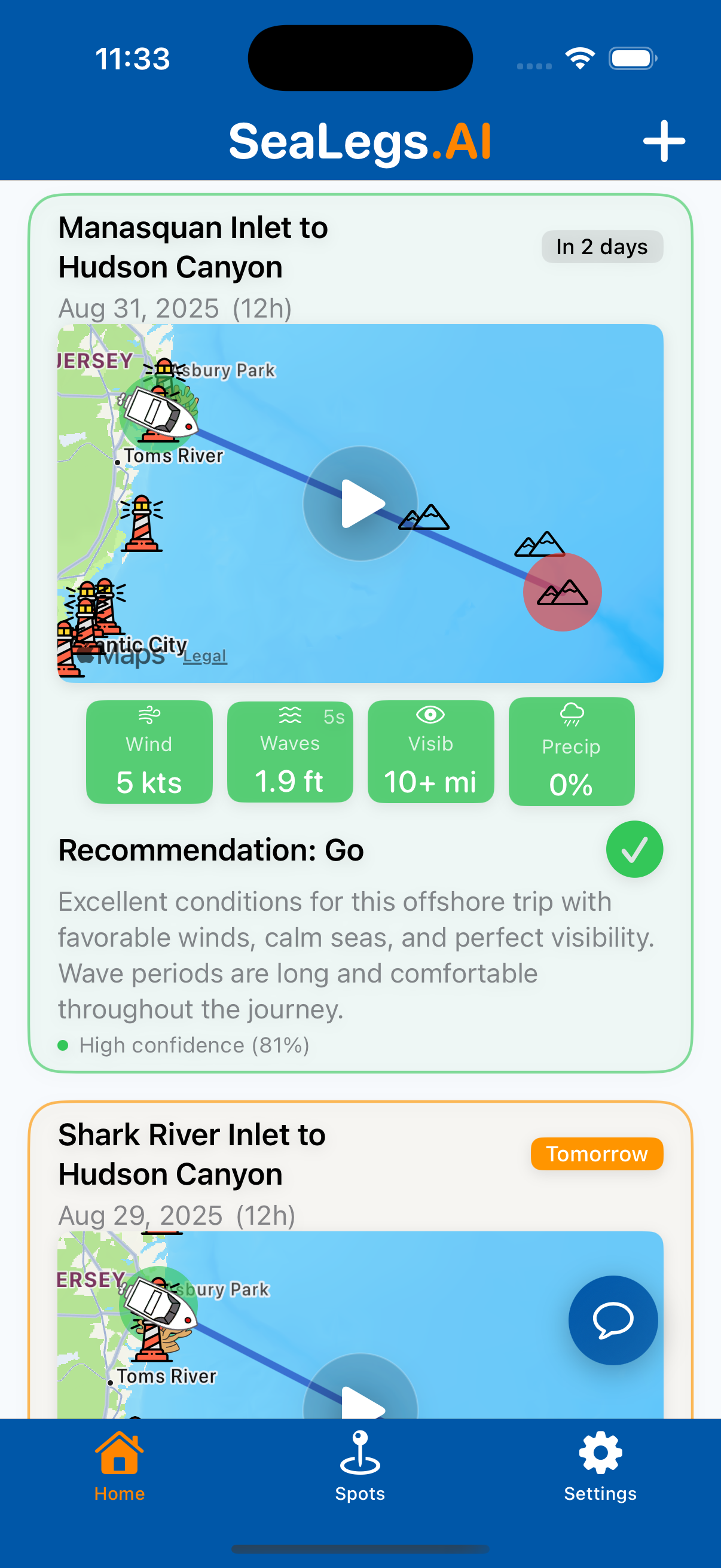 SeaLegs.AI App Screenshot
